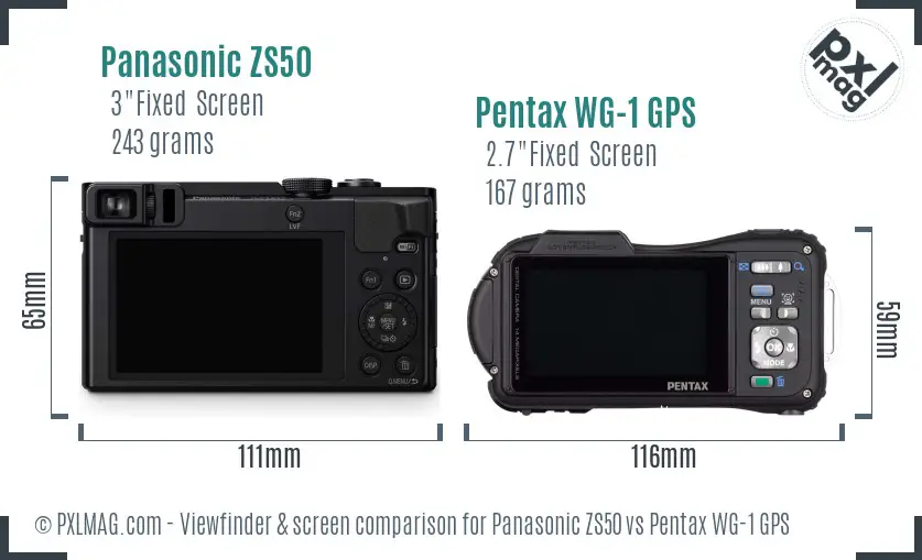 Panasonic ZS50 vs Pentax WG-1 GPS Screen and Viewfinder comparison