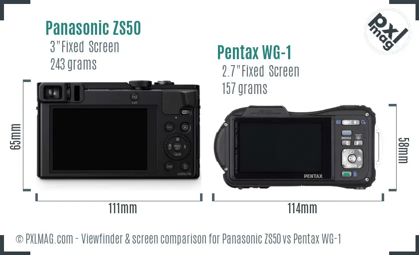 Panasonic ZS50 vs Pentax WG-1 Screen and Viewfinder comparison