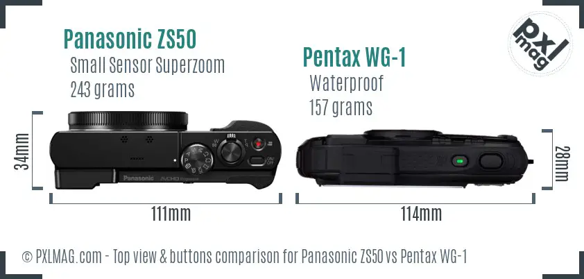 Panasonic ZS50 vs Pentax WG-1 top view buttons comparison