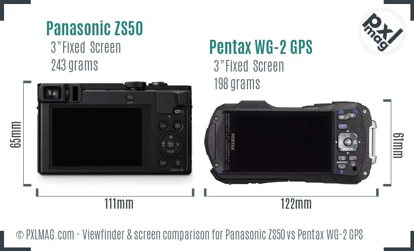 Panasonic ZS50 vs Pentax WG-2 GPS Screen and Viewfinder comparison