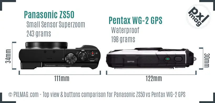 Panasonic ZS50 vs Pentax WG-2 GPS top view buttons comparison