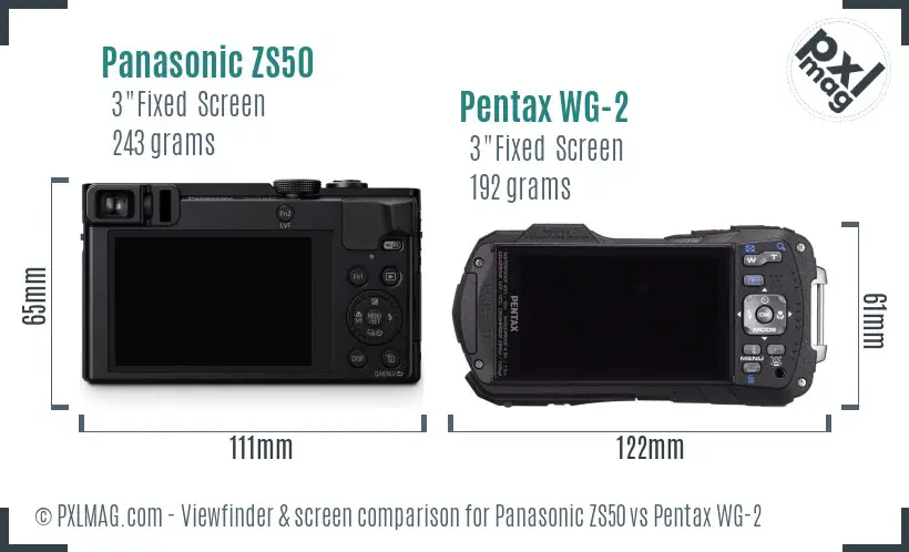 Panasonic ZS50 vs Pentax WG-2 Screen and Viewfinder comparison