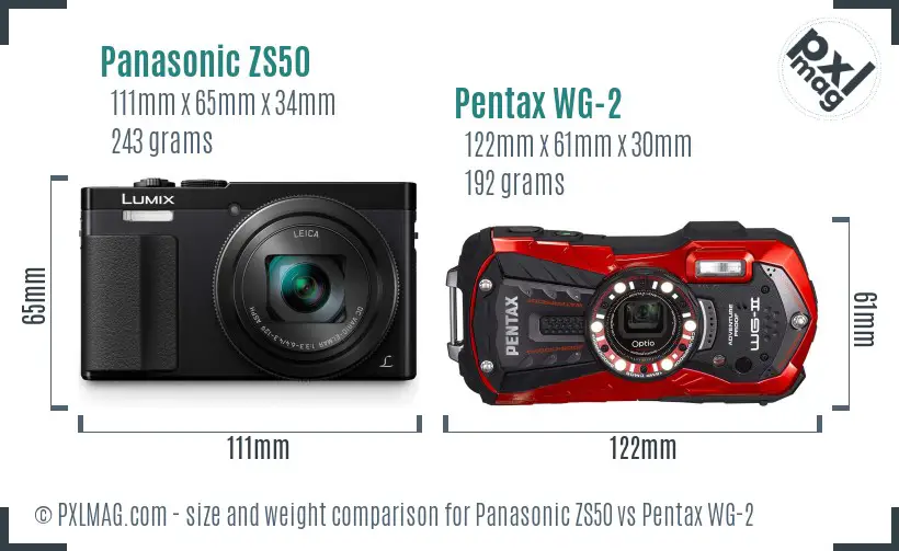 Panasonic ZS50 vs Pentax WG-2 size comparison