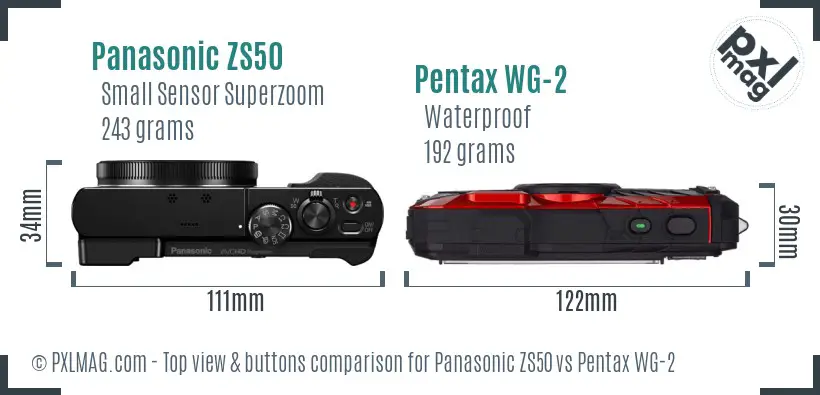 Panasonic ZS50 vs Pentax WG-2 top view buttons comparison
