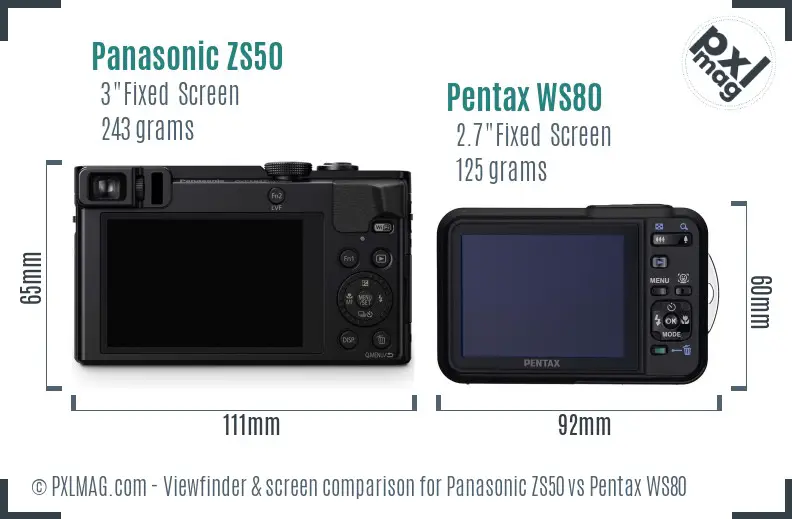 Panasonic ZS50 vs Pentax WS80 Screen and Viewfinder comparison