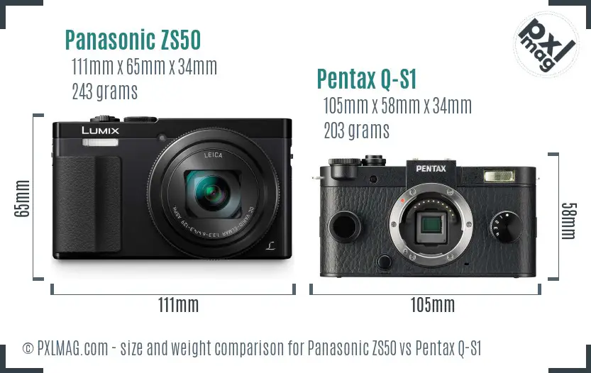 Panasonic ZS50 vs Pentax Q-S1 size comparison