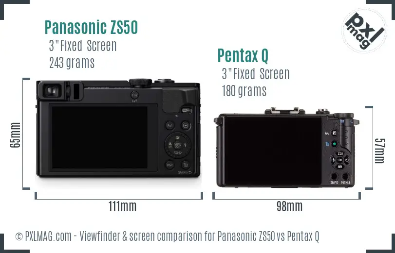 Panasonic ZS50 vs Pentax Q Screen and Viewfinder comparison