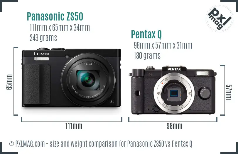 Panasonic ZS50 vs Pentax Q size comparison