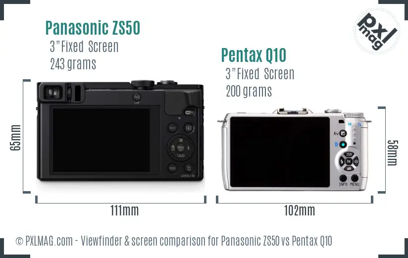 Panasonic ZS50 vs Pentax Q10 Screen and Viewfinder comparison
