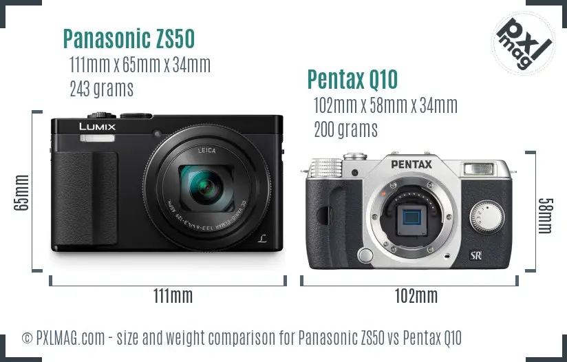 Panasonic ZS50 vs Pentax Q10 size comparison