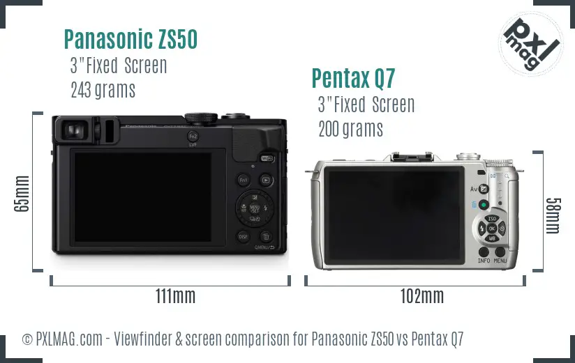 Panasonic ZS50 vs Pentax Q7 Screen and Viewfinder comparison