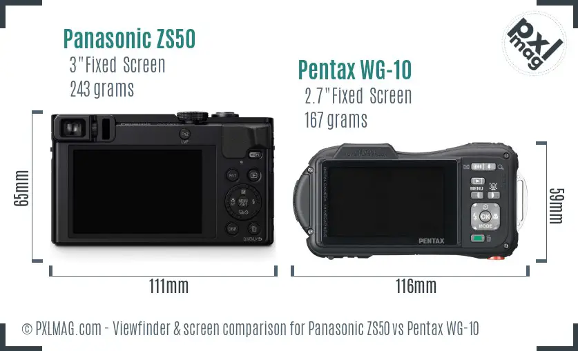 Panasonic ZS50 vs Pentax WG-10 Screen and Viewfinder comparison