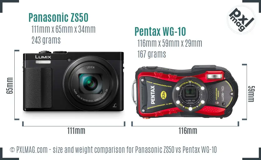 Panasonic ZS50 vs Pentax WG-10 size comparison