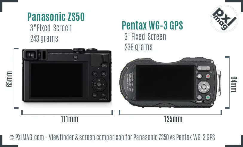 Panasonic ZS50 vs Pentax WG-3 GPS Screen and Viewfinder comparison