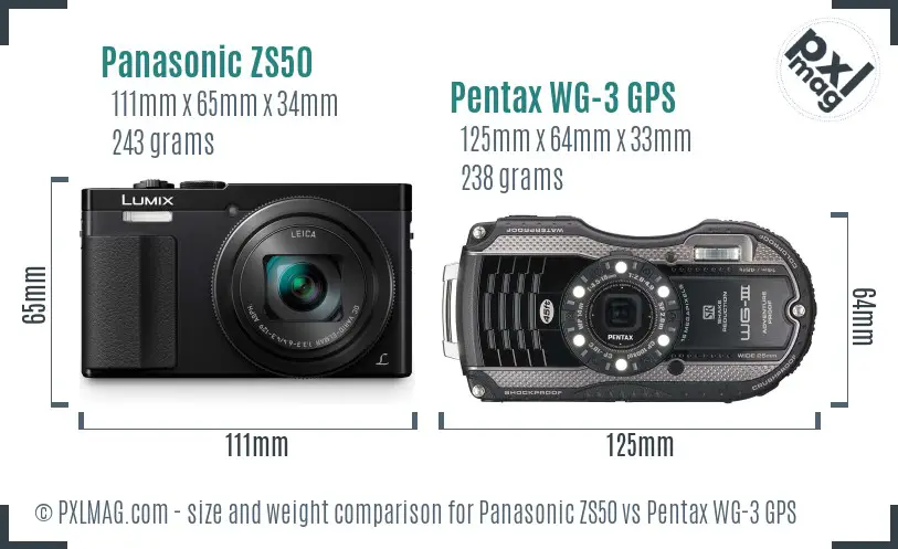 Panasonic ZS50 vs Pentax WG-3 GPS size comparison