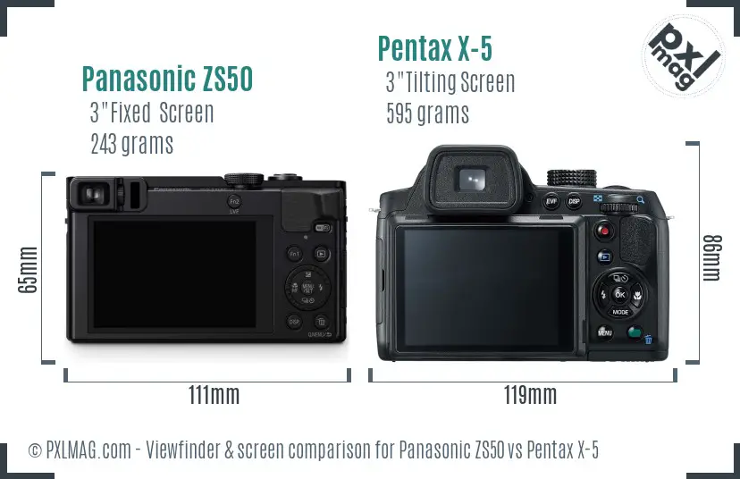 Panasonic ZS50 vs Pentax X-5 Screen and Viewfinder comparison