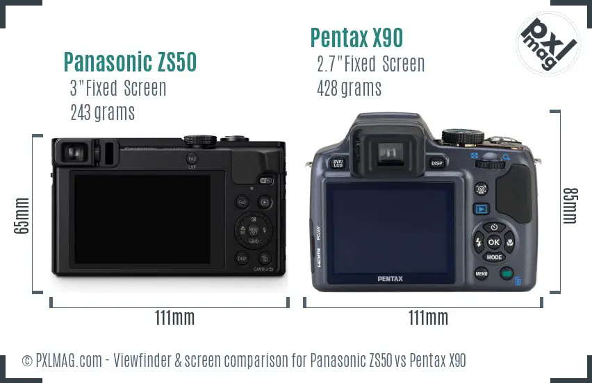 Panasonic ZS50 vs Pentax X90 Screen and Viewfinder comparison
