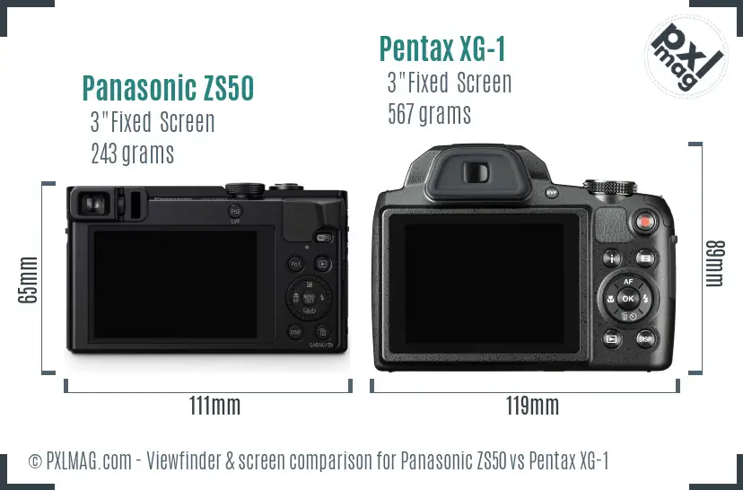 Panasonic ZS50 vs Pentax XG-1 Screen and Viewfinder comparison