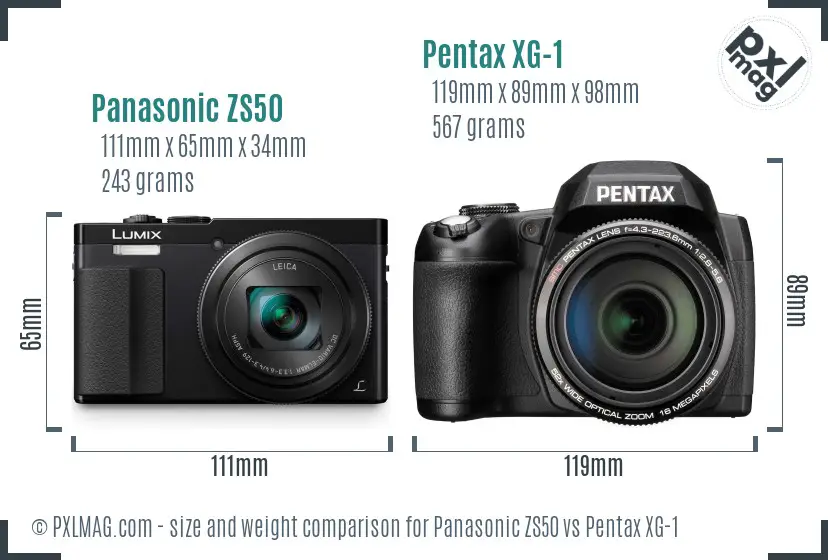Panasonic ZS50 vs Pentax XG-1 size comparison