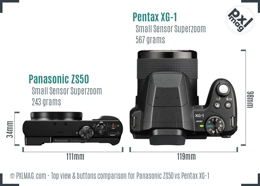 Panasonic ZS50 vs Pentax XG-1 top view buttons comparison