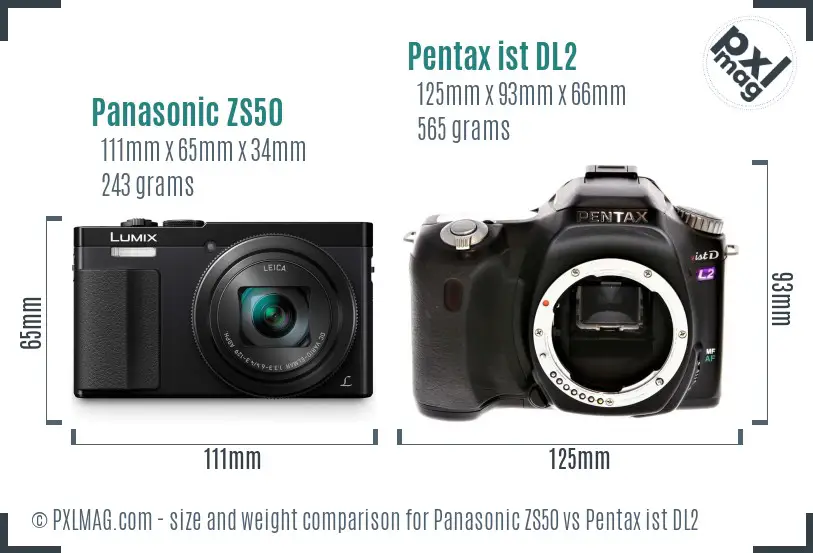 Panasonic ZS50 vs Pentax ist DL2 size comparison