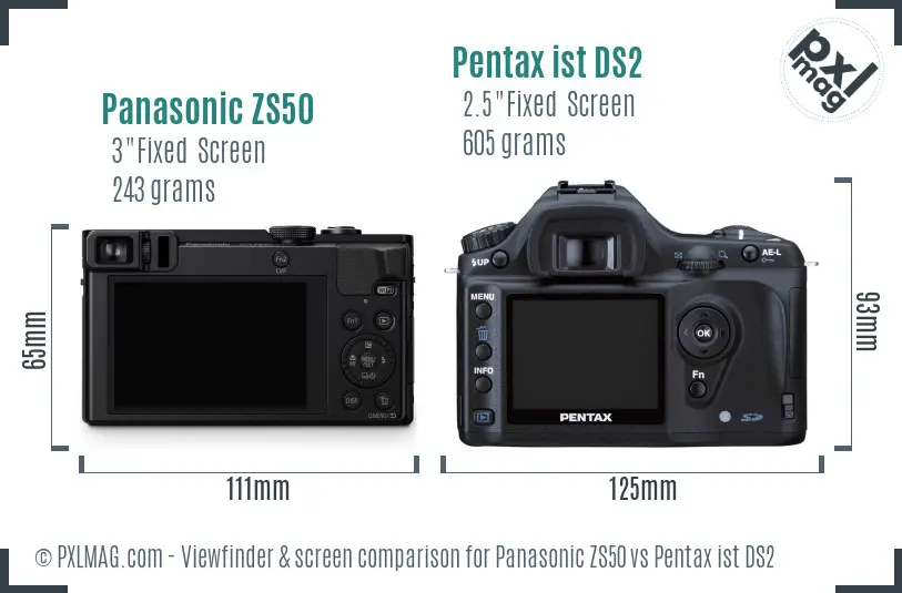 Panasonic ZS50 vs Pentax ist DS2 Screen and Viewfinder comparison