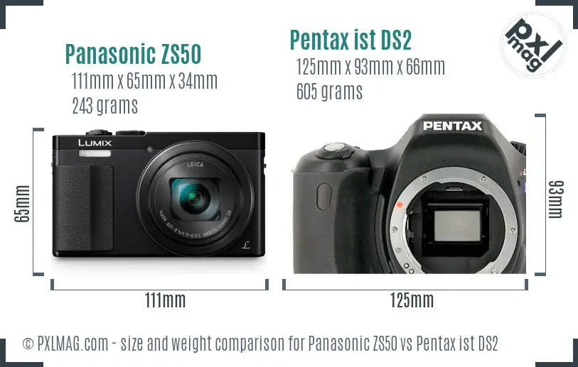 Panasonic ZS50 vs Pentax ist DS2 size comparison