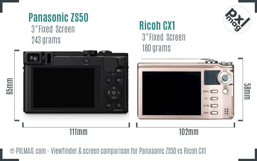 Panasonic ZS50 vs Ricoh CX1 Screen and Viewfinder comparison