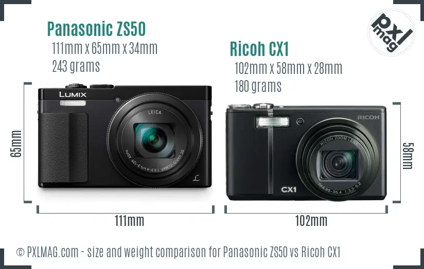 Panasonic ZS50 vs Ricoh CX1 size comparison