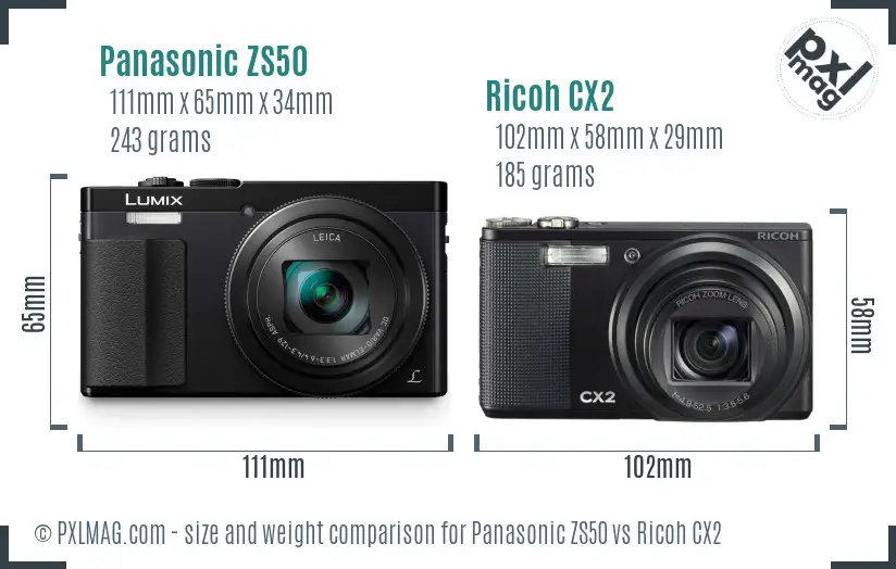 Panasonic ZS50 vs Ricoh CX2 size comparison Panasonic ZS50 vs Ricoh CX2 size comparison