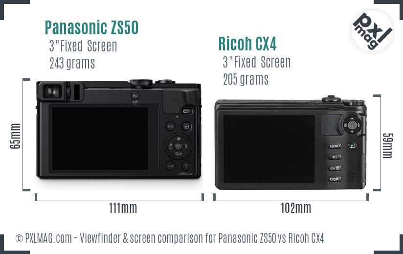 Panasonic ZS50 vs Ricoh CX4 Screen and Viewfinder comparison