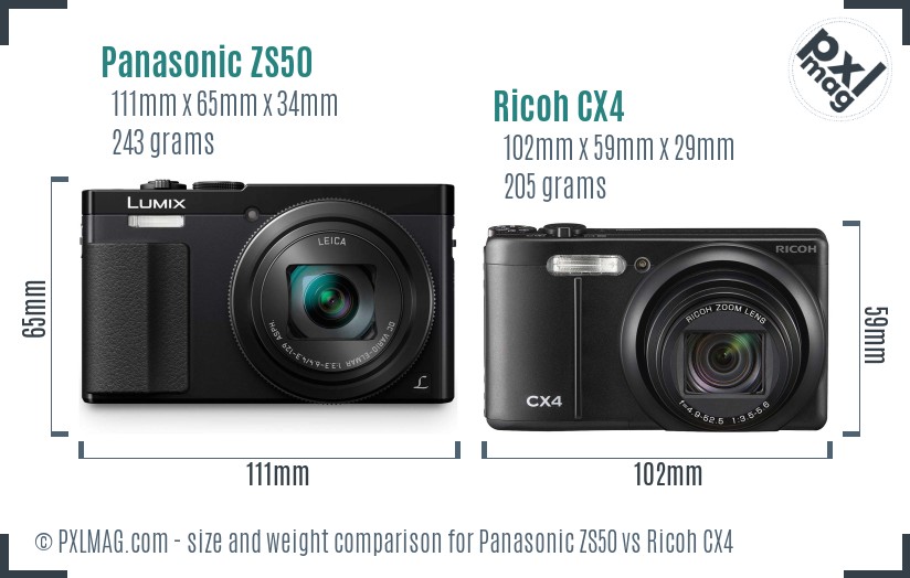 Panasonic ZS50 vs Ricoh CX4 size comparison Panasonic ZS50 vs Ricoh CX4 size comparison