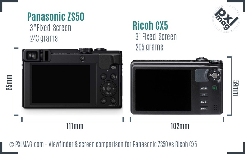 Panasonic ZS50 vs Ricoh CX5 Screen and Viewfinder comparison