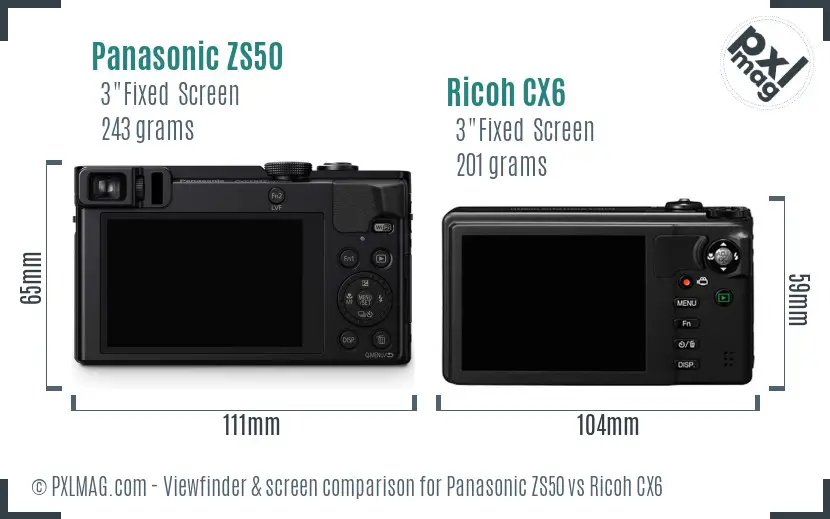 Panasonic ZS50 vs Ricoh CX6 Screen and Viewfinder comparison