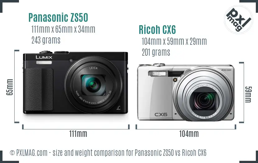 Panasonic ZS50 vs Ricoh CX6 size comparison