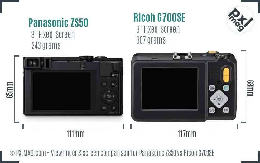 Panasonic ZS50 vs Ricoh G700SE Screen and Viewfinder comparison