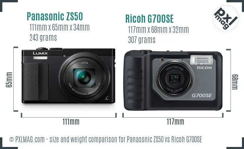 Panasonic ZS50 vs Ricoh G700SE size comparison
