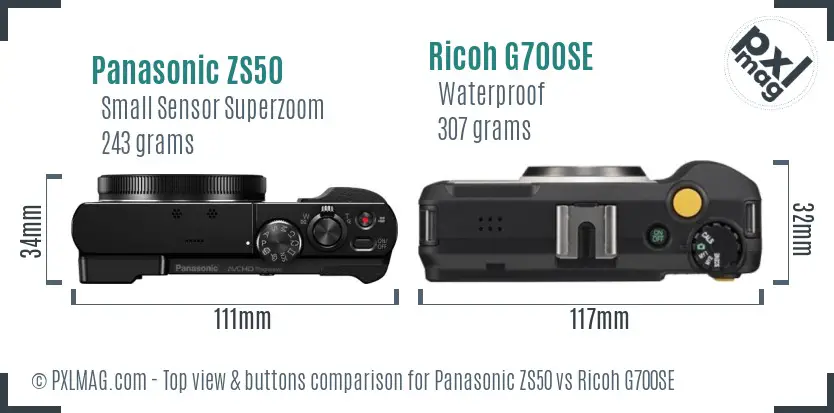 Panasonic ZS50 vs Ricoh G700SE top view buttons comparison