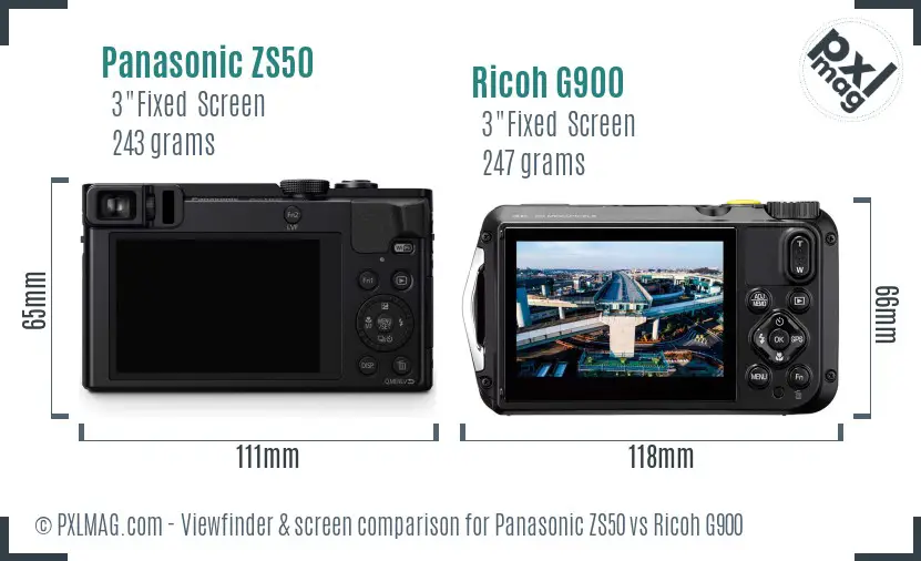 Panasonic ZS50 vs Ricoh G900 Screen and Viewfinder comparison