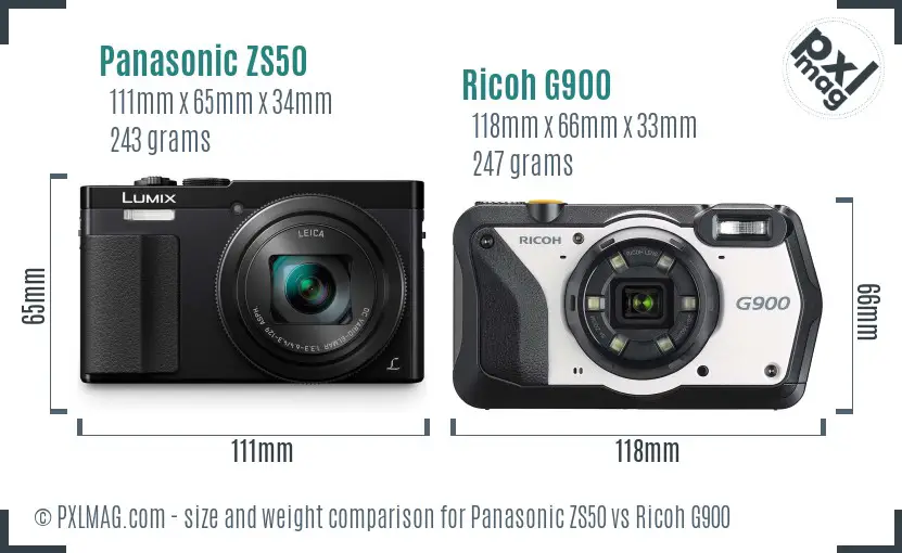 Panasonic ZS50 vs Ricoh G900 size comparison