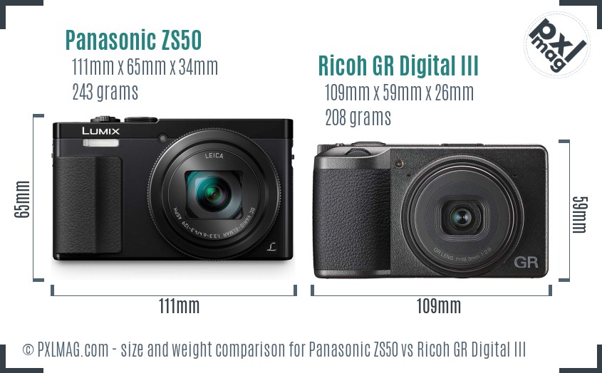 Panasonic ZS50 vs Ricoh GR Digital III size comparison