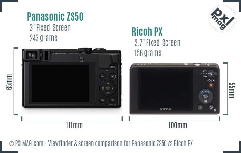 Panasonic ZS50 vs Ricoh PX Screen and Viewfinder comparison Panasonic ZS50 vs Ricoh PX Screen and Viewfinder comparison