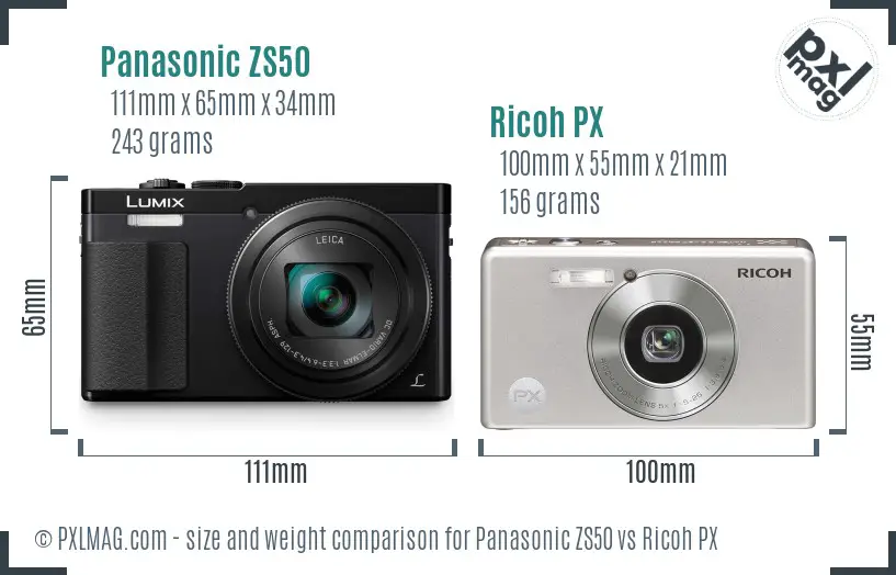 Panasonic ZS50 vs Ricoh PX size comparison Panasonic ZS50 vs Ricoh PX size comparison