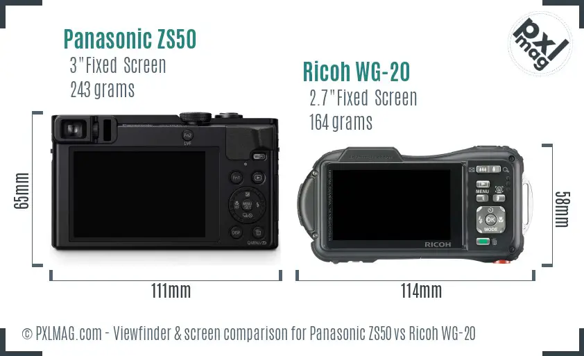 Panasonic ZS50 vs Ricoh WG-20 Screen and Viewfinder comparison