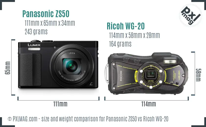 Panasonic ZS50 vs Ricoh WG-20 size comparison