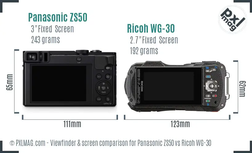 Panasonic ZS50 vs Ricoh WG-30 Screen and Viewfinder comparison