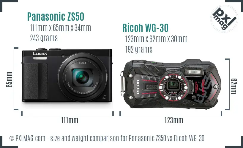Panasonic ZS50 vs Ricoh WG-30 size comparison