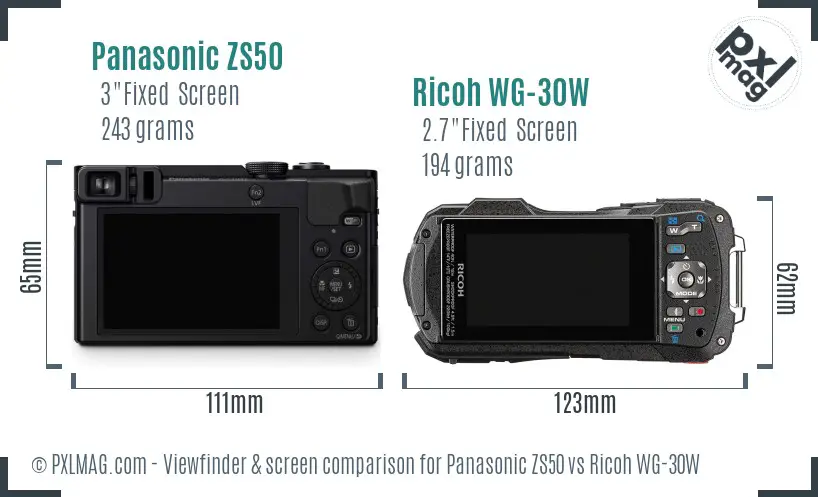 Panasonic ZS50 vs Ricoh WG-30W Screen and Viewfinder comparison