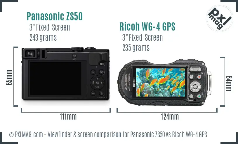 Panasonic ZS50 vs Ricoh WG-4 GPS Screen and Viewfinder comparison