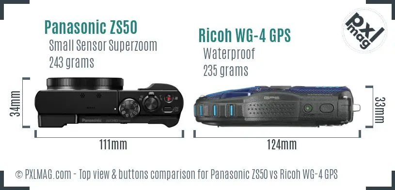 Panasonic ZS50 vs Ricoh WG-4 GPS top view buttons comparison